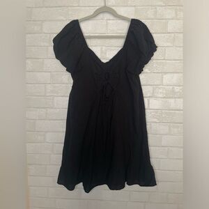 Wild Fable Boho Black Dress Ruffle Bubble Sleeves Adjustable Cutout Back